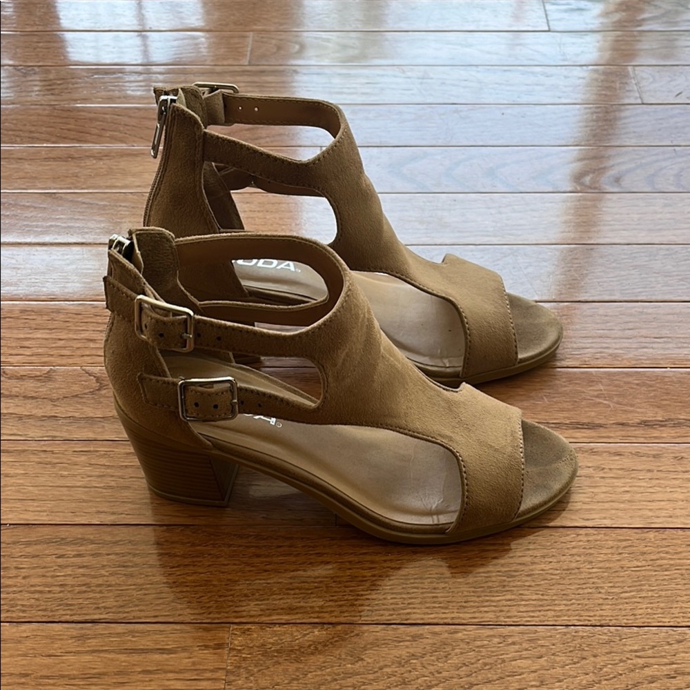 Soda Tan Heels with Strappy Design